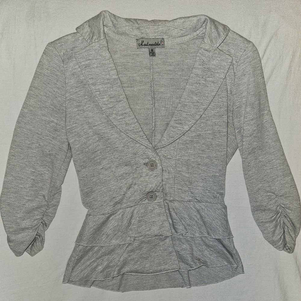 Modmodele Gray Ruffle Hem Blazer Medium